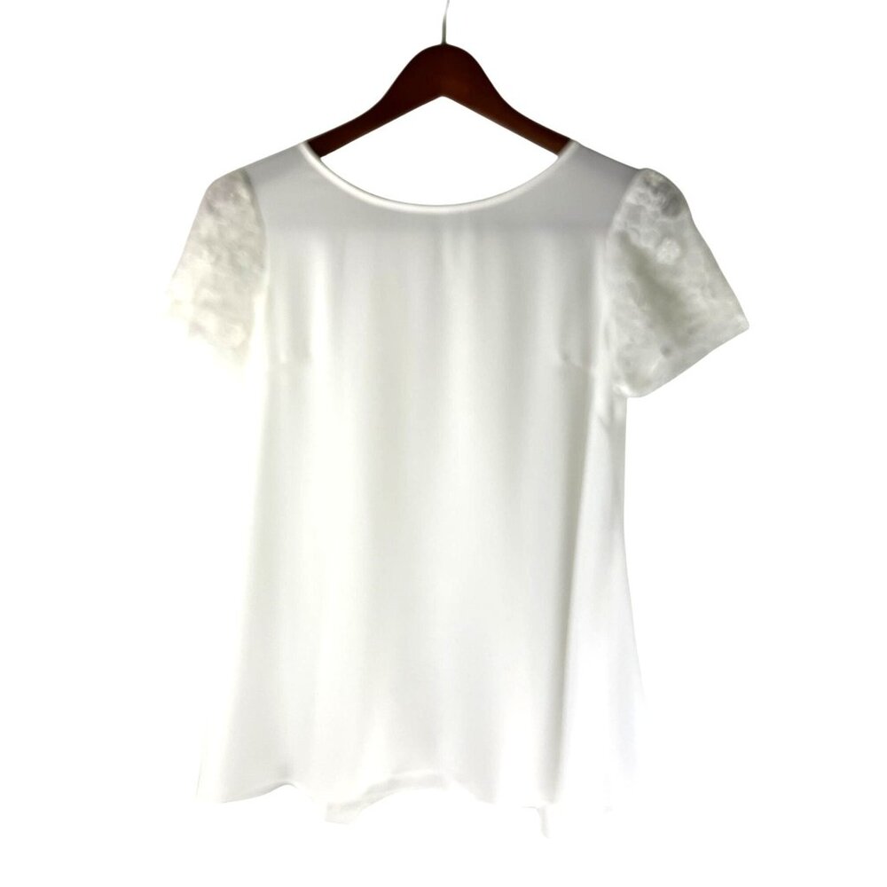 Coquette Boho Cottage Romantic Lace Sheer Short Sleeve Blouse, Women's Small